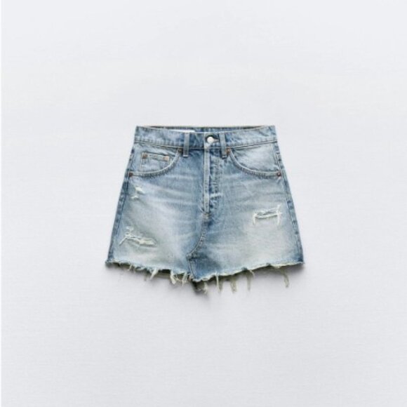 Zara Ripped Denim Mini Skirt - Picture 1 of 4